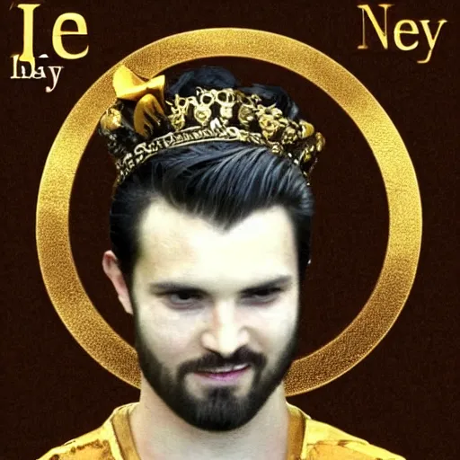 Image similar to Renly is a powerful man who is lean and lithe. He has a handsome, clean-shaven face and has an easy smile. He is tall and broad in the chest. He has fine, straight, thick hair black as jet and coal which falls to his shoulders, kept tied behind his head with a golden ribbon. He always keeps his hair clean and combed. He has laughing green eyes which match his armor.