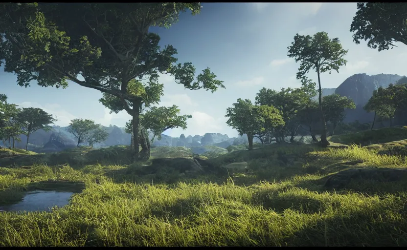 Prompt: beautiful landscape, Unreal Engine 5, RTX, AAA Game, Detailed 3D Render, Cinema4D