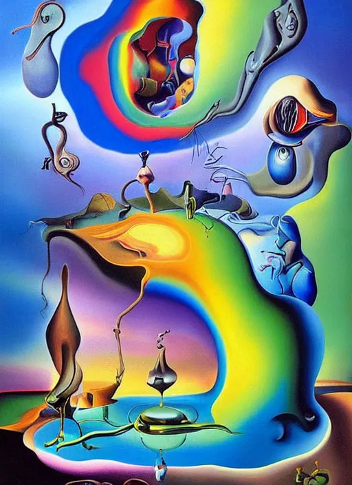 Prompt: an extremely high quality hd surrealism painting of a 3d slow-shutter galactic neon complimentary colored cartoon surrealism melting wormhole by kandsky and salviadoor dali the seventh, salvador dali's much much much much more talented painter cousin, 4k, ultra realistic, super realistic, so realistic that it changes your life