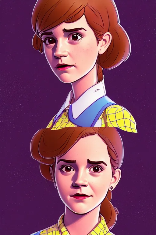 Prompt: a study of cell shaded protrait of Emma Watson as a Toy Story 3 character, llustration, post grunge, concept art by josan gonzales and wlop, by james jean, Victo ngai, David Rubín, Mike Mignola, Laurie Greasley, highly detailed, sharp focus, alien, Trending on Artstation, HQ, deviantart, art by artgem