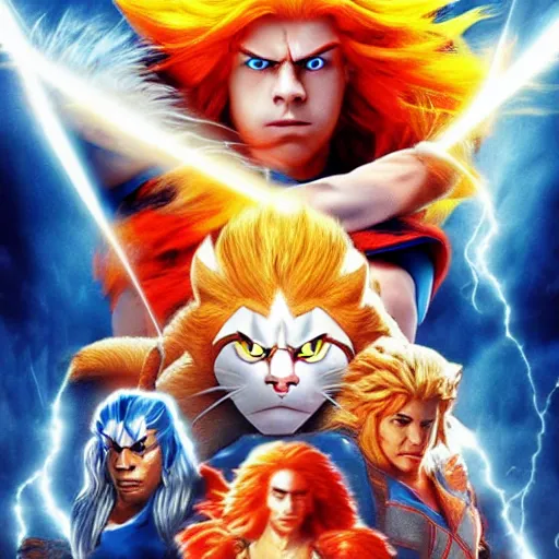 Image similar to thunder cats live action movie poster, cinematic still image, ultra realism, ultra detailed, ultra realistic, 8 k