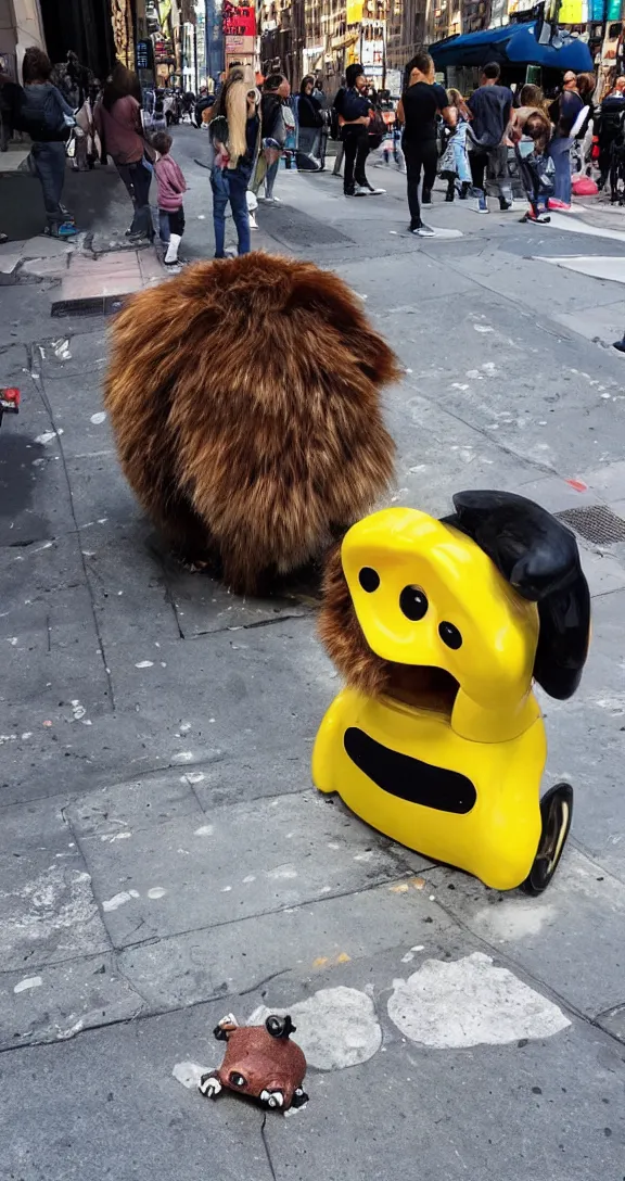 Prompt: “a ride for kids that looks like an animal on the sidewalk in NYC”