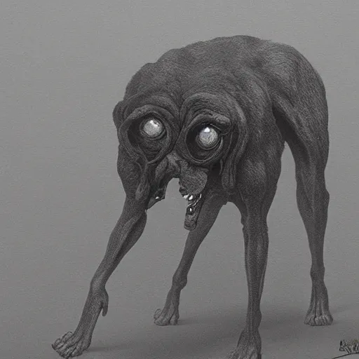 Prompt: a mad dog in the style of Zdzisław Beksiński