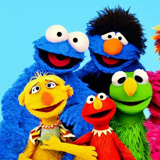 Prompt: The characters of Sesame Street, wallpaper