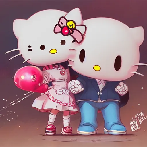 Prompt: Couple Love of Hello Kitty, by Stanley Artgerm Lau, WLOP, Rossdraws, James Jean, Andrei Riabovitchev, Marc Simonetti, Yoshitaka Amano, ArtStation, CGSociety,