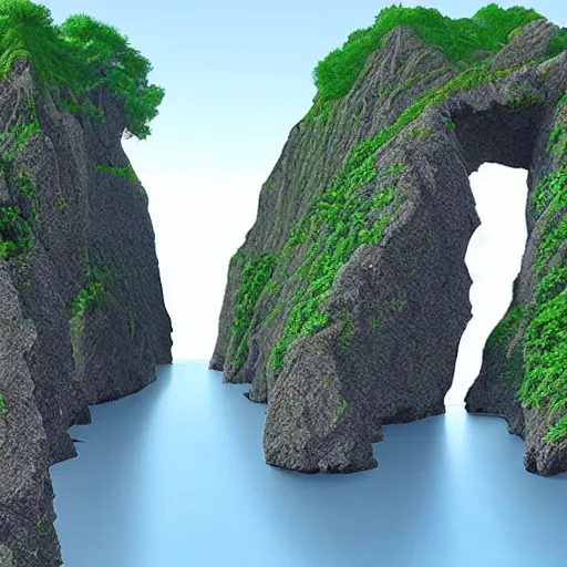 Image similar to islands surrounded by steep crystal cliffs, hyperrealistic digital art