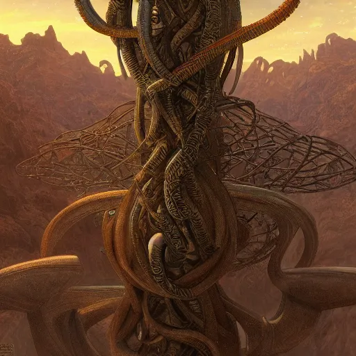 Image similar to desert river crinoid maximalist art nouveau, cgsociety, artstation by gustave dore and tyler edlin