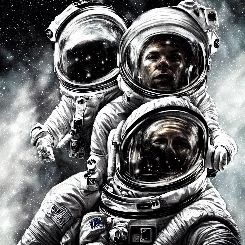 Image similar to portrait of an astronaut wearing head phones by ben templesmith, portrait, cinematic, epic composition, digital painting, digital art, masterpiece