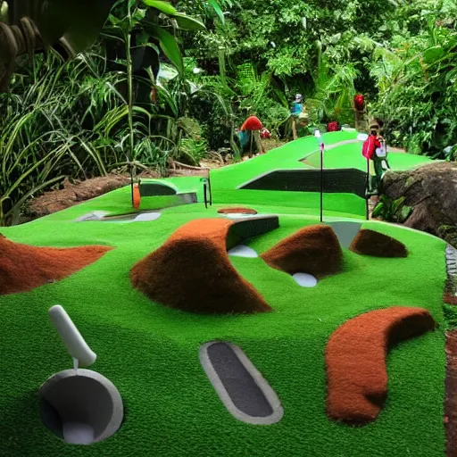 Image similar to an overview of a mini - golf course in a jungle