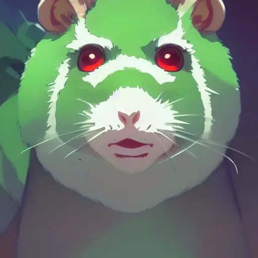 Image similar to a green hamster, illustration concept art anime key visual trending pixiv fanbox by wlop and greg rutkowski and makoto shinkai and studio ghibli and kyoto animation symmetrical facial features