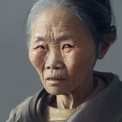 Prompt: A portrait of a Chinese old women in her 80’s, star wars art, art by greg rutkowski, matte painting, trending on artstation