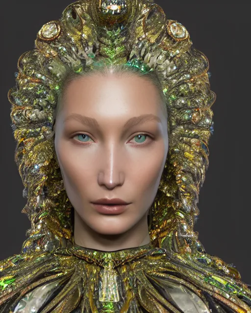 Image similar to a highly detailed metahuman 4 k close up render of an alien goddess bella hadid monument face accessories in iris van herpen dress schiaparelli in diamonds crystals swarovski and jewelry iridescent in style of alphonse mucha gustav klimt trending on artstation made in unreal engine 4