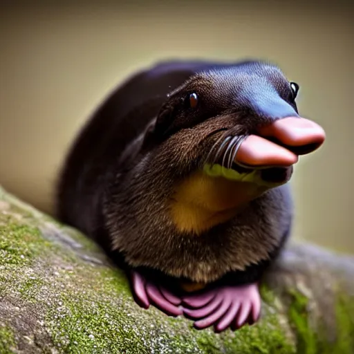 Image similar to a platypus - cat - hybrid with a beak, animal photography, wildlife photo, award winning