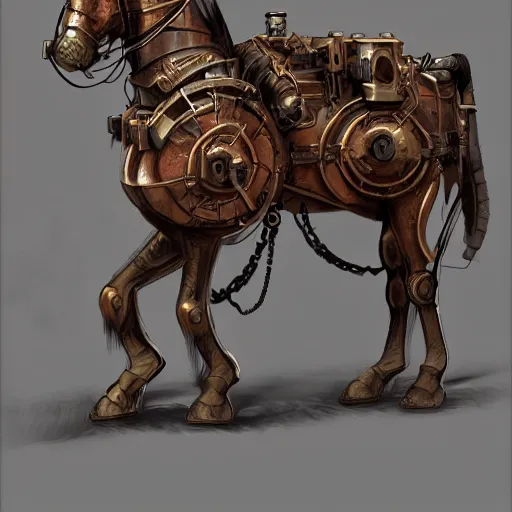 Prompt: a warhorse, steampunk, artstation.