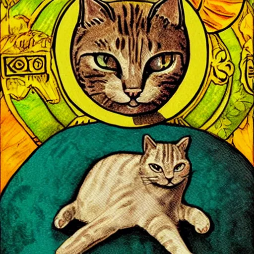 Image similar to detailed art tarot card with cat