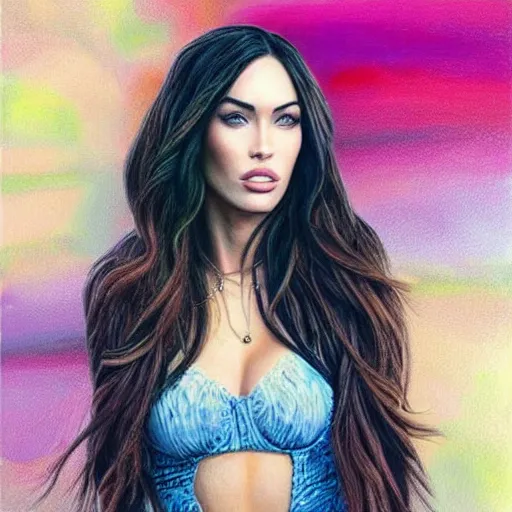 Image similar to “Megan Fox pastel paintings, ultra detailed portrait, 4k resolution”