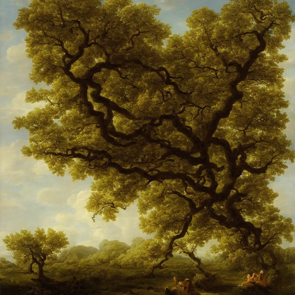 Prompt: an oak tree in spring by rachel ruysch, 1 6 9 5