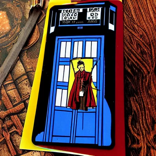 Prompt: tarot card with the picture of doctor who, realistic, smooth, detailed, ambient light,