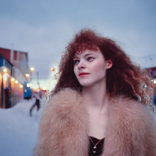 Prompt: hd photo of the norse goddess freya in a modern norwegian city. high - quality candid photography, cinestill 5 0 0