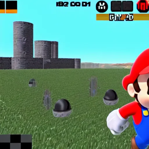 Image similar to in - game screenshot of bob - omb battlefield from super mario 6 4 on the nintendo 6 4, 4 k, high quality, hyperdetailed