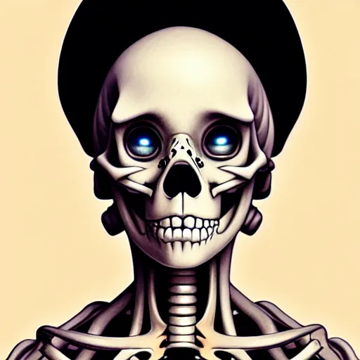 Image similar to anime manga skull portrait young woman skeleton, miffy, unreal engine, intricate, elegant, highly detailed, digital art, art by JC Leyendecker and sachin teng