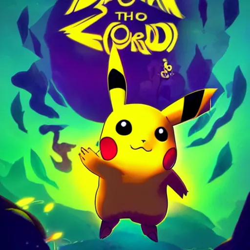 Image similar to a poster of pikachu in the style of ori and the blind forest