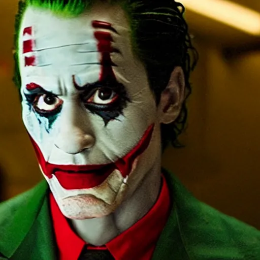 Prompt: film still of Ironman as joker in the new Joker movie