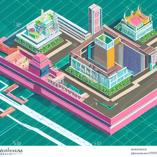 Image similar to isometric view of a cyberpunk city, samurai viewing the city from a rooftop, vaporwave skyline