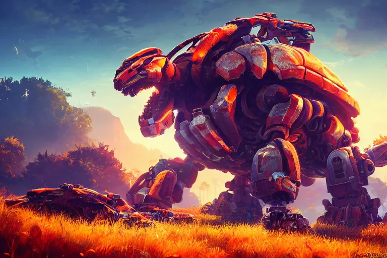 Image similar to shellsnapper machine mecanical creature robot of horizon forbidden west horizon zero dawn radiating a glowing aura global illumination ray tracing hdr fanart arstation by ian pesty and alena aenami artworks in 4 k