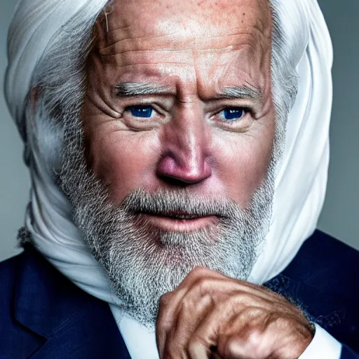 Image similar to 4 k portrait sony a 7 f 2. 8 of president joe biden as a taliban leader