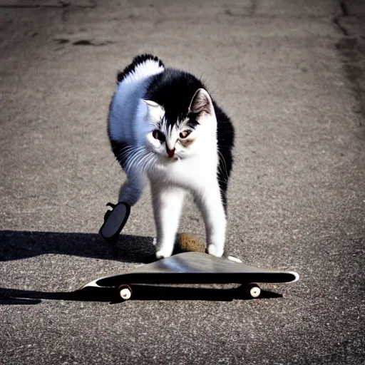 Prompt: photo cat on skateboard