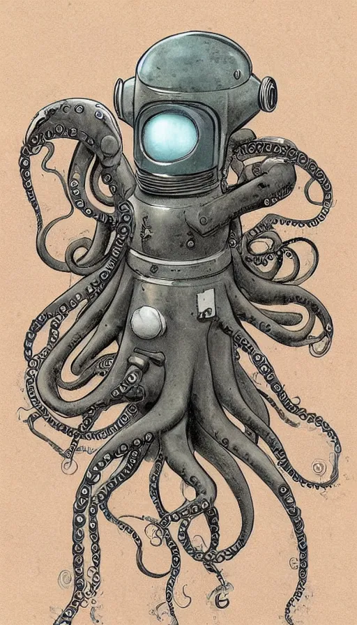 Image similar to 1 9 5 0 s retro future robot android octopus. muted colors. by jean baptiste monge