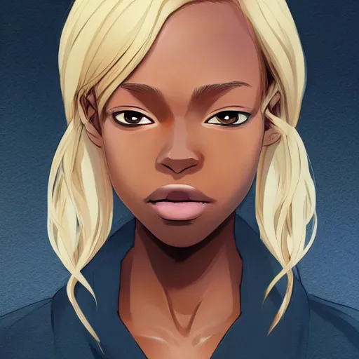 Prompt: portrait of a dark skinned angel with blonde hair, highly detailed, digital painting, artstation, matte, by makoto shinkai, animation style, studio ghibli, anime key visual