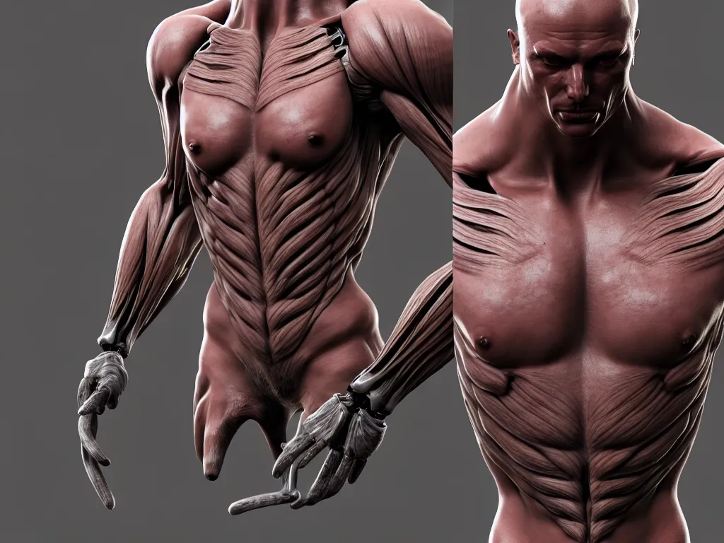 Image similar to game concept art, muscular, exoskeleton, dermanura cinerea head, hyperrealism, fine detail, artstation, cgsociety, zbrush, no background