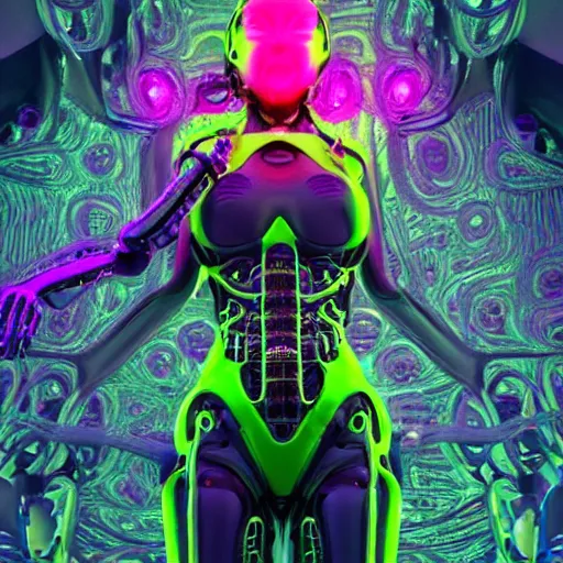 Image similar to biomechanical eva elfie, neon jacuzzi, extremely beautiful, chimeric organism, pale skin, organic polycarbon, full frontal, portrait, highly detailed, transhumanist hydration, symmetrical, mechanical, anatomical, mendelbrot fractal, ray tracing, hyperdetailed, hyperrealistic, trending on artstation, oppai cyberpunk, octane render, hdr, uhd 4k