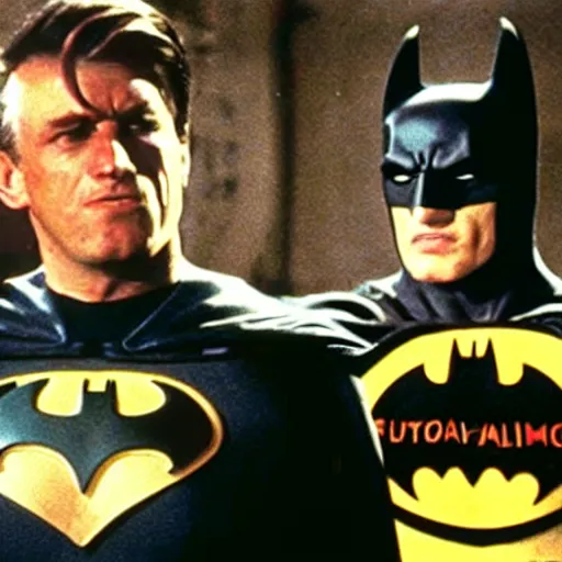 Image similar to batman yelling at robin because he messed up their taxes, movie still,