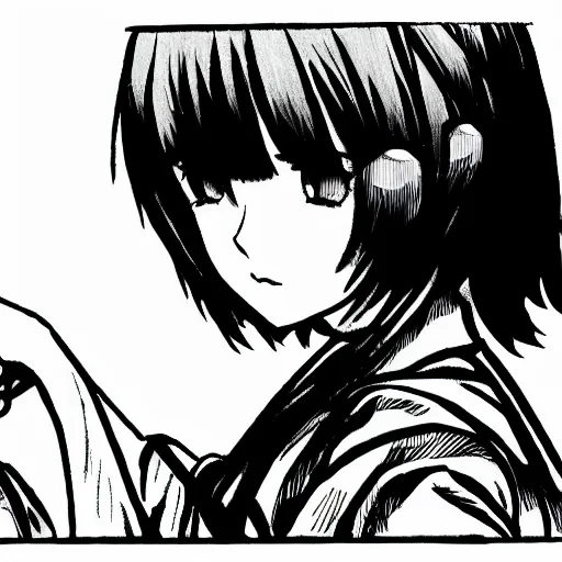 Image similar to manga style, black and white, intricate line art, portrait of a girl talking to comrade, shoulder eyes, soldier clothing, short hair, hair down, symmetrical facial features, round face, draw on paper, detailed drawing, by ito junji