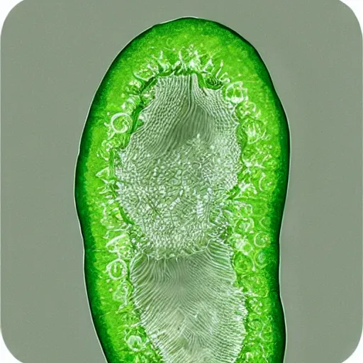 Prompt: an animal embryo transparent translucent with growing small parts dividing cells, f 2. 2, green human seed,
