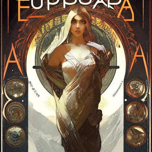 Image similar to europa universalies 4, sharp focus, illustration, art by greg rutkowski and alphonse mucha''