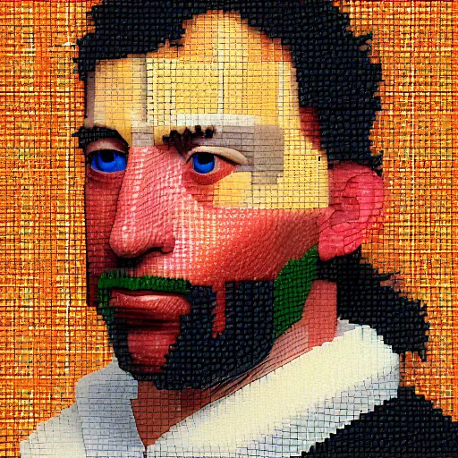 Image similar to portrait photo of a man with Iroquois made from video card parts pixels and voxels and computers, Perfect face, extremely high details, realistic, by Giuseppe Arcimboldo, Edward Hopper, Rene Margitte