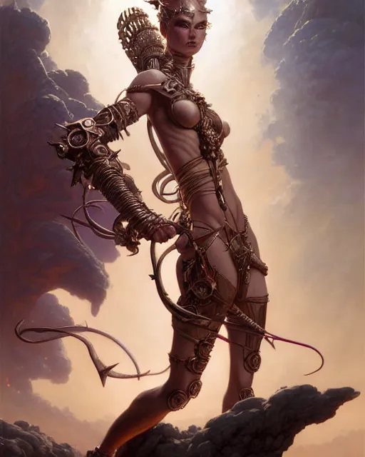 Prompt: beautiful warrior girl, fantasy character portrait, ultra realistic, wide angle, intricate details, the fifth element artifacts, highly detailed by peter mohrbacher, boris vallejo, hajime sorayama, wayne barlowe, aaron horkey, gaston bussiere, craig mullins