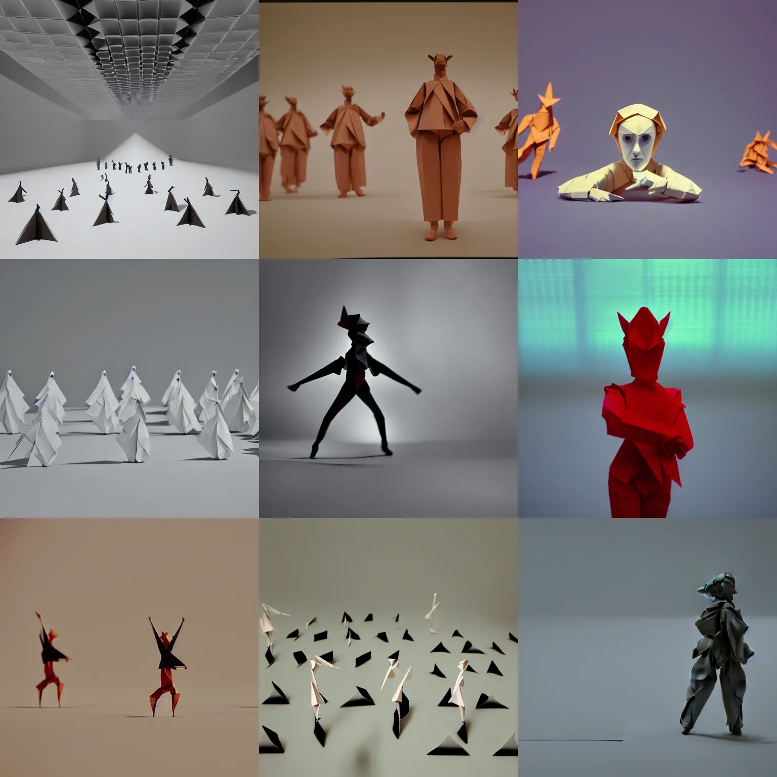 Prompt: beautiful three point perspective film still of funky pop origami character study scene in merce cunningham, extreme closeup portrait in style of frontiers in victorian pin hole photography fashion architectural art studio seinen manga edition, holly herndon origami statues, pointe poses, tilt shift background, soft lighting, kodak portra 4 0 0, 8 k, macro, cinematic style by emmanuel lubezki