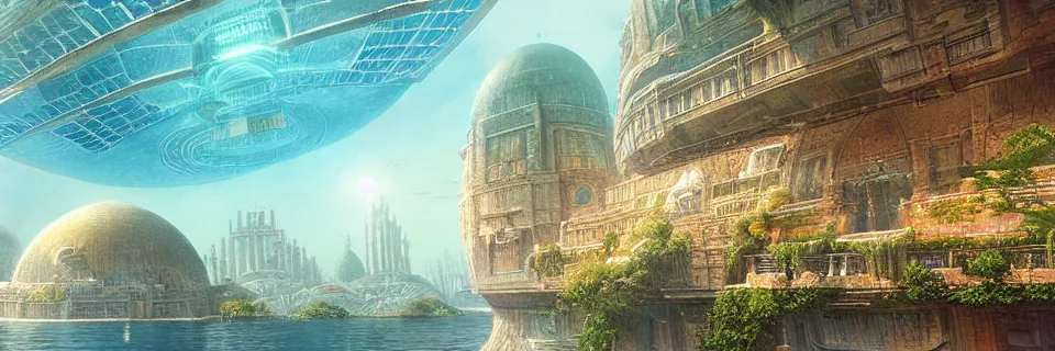 Image similar to a beautiful digital illustration of a sprawling underwater city under a series of domes by Bob Eggleton and beeple | cinematic | unreal engine | octane | photorealistic | horizontal symmetry