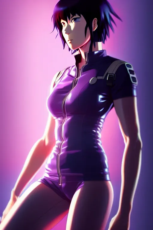 Image similar to a fullbody pose of motoko kusanagi the major ghost in the shell : : stand alone complex, under repairs, maintenance : : by ilya kuvshinov, rossdraws, artgerm, sola digital arts, anti aliasing, raytracing : :