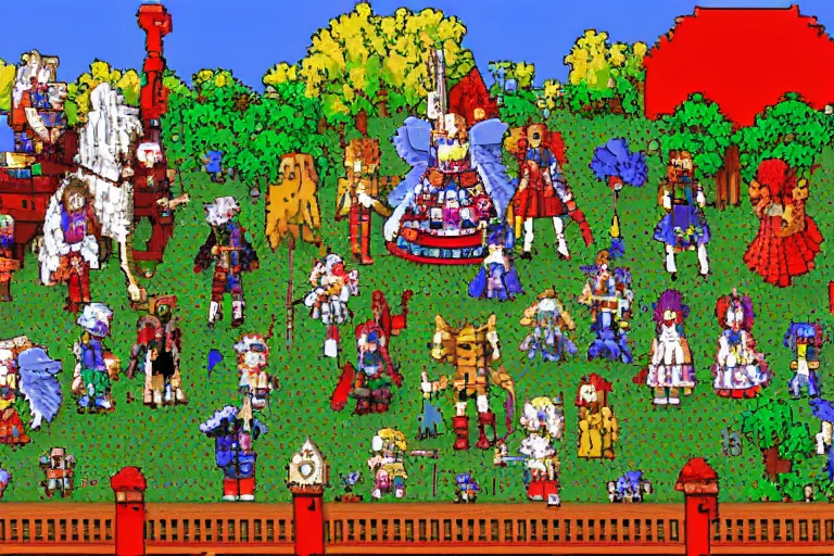 Prompt: pixel art anime hungarian folk magical girl fighting mystical mechs on the steppe