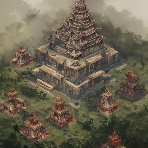 Image similar to top - down handpainted rpg map of a temple in the clouds, by greg rutkowski and afternoon maps, trending on artstation