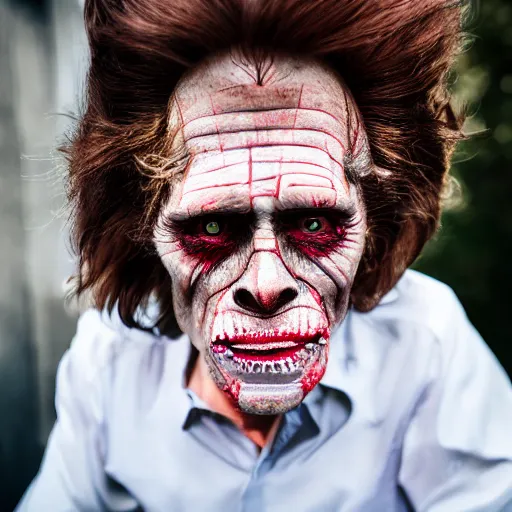 Image similar to willem dafoe trick or treating on halloween, ( sony a 7 r iv, symmetric balance, polarizing filter, photolab, lightroom, 4 k, dolby vision, photography awardm, voque, perfect face )