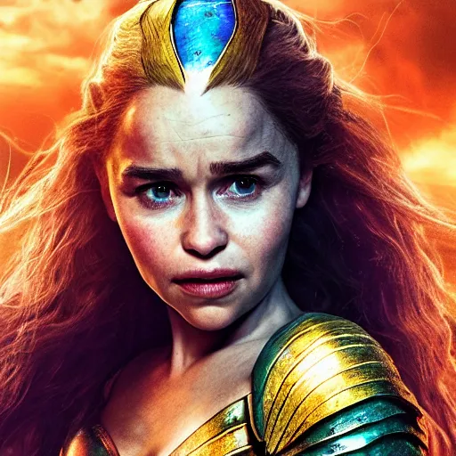Prompt: Emilia Clarke as Mera from Aquaman, portrait, real, detailed