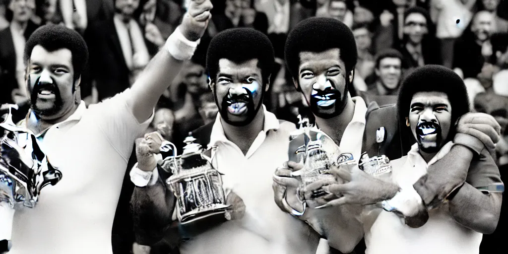 Image similar to portrait photo of geoff capes winning wimbledon tennis final with lionel richie