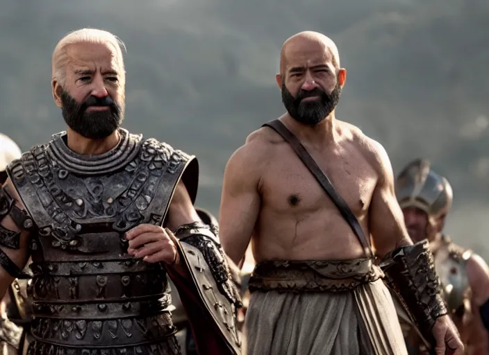 Prompt: film still of joe biden as leonidas in 3 0 0 movie, huang guangjian, 8 k